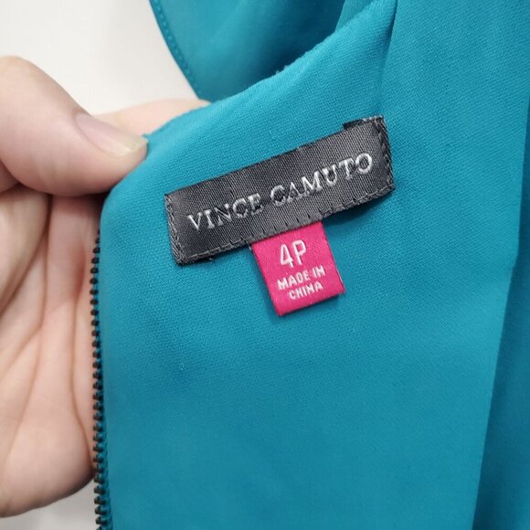 Vince Camuto Petite Turquoise Aqua Sleeveless Flutter Midi Shift Dress Size 4P - Picture 2 of 5